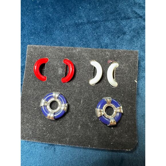 Sarah Coventry VintageHoliday Circles 7804 Clip On Earrings Set Red, White, Blue - Picture 6 of 6
